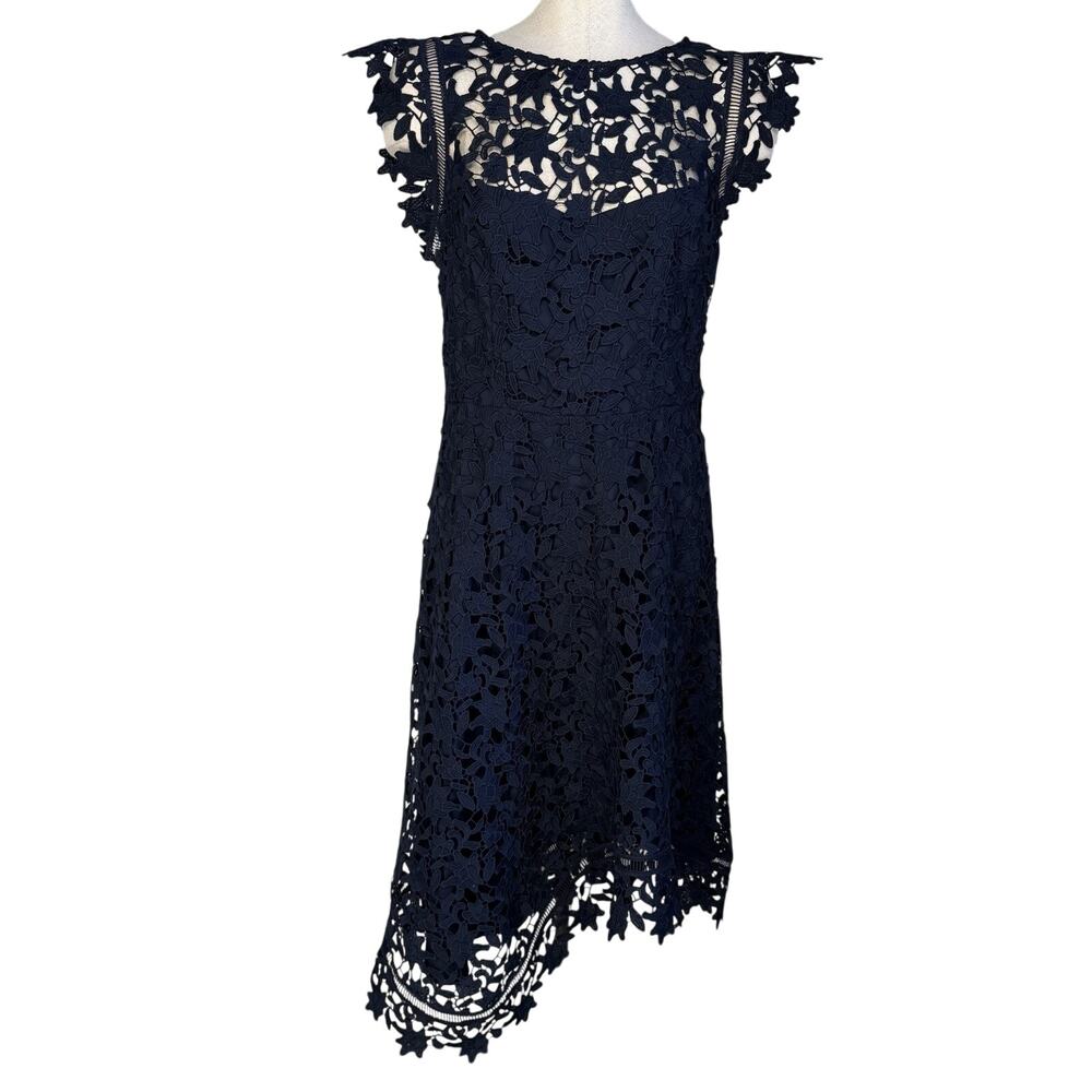 Eliza J Navy Floral Lace A-Line Dress Sleeveless Knee Length Women’s 14